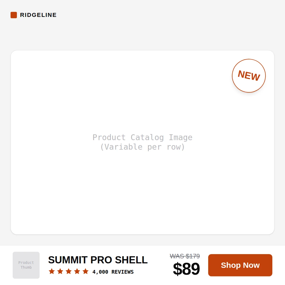 Enriched catalog template, 1:1 placement
